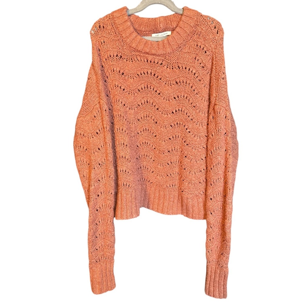 American Eagle Outfitters Orange‎ Pullover Knit Crochet Sweater S/P  Early Y2K